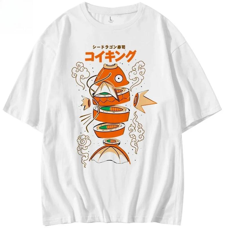 

JapaneseStyle Pokemon King Carp Magikarp Sushi Sashimi Short Sleeve TShirt Loose Fit Summer Trend Top for Men And Women S
