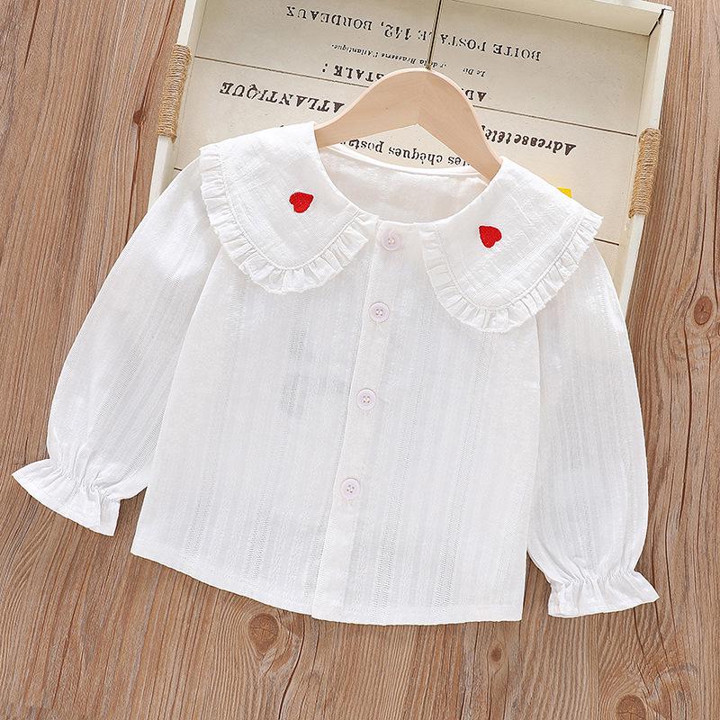 Children's Long Sleeve Cotton Lace Lapel Shirt - Spring/Autumn Korean Style for Girls