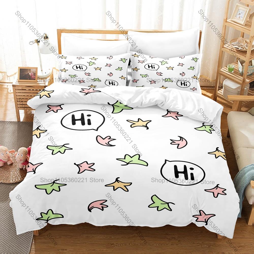 Heartstopper N-Nick Charlie Hand Holding Autumn Leaf Pastel Blue Pink Cute Teen Love Duvet Cover + 2 Pillowcases Book Series