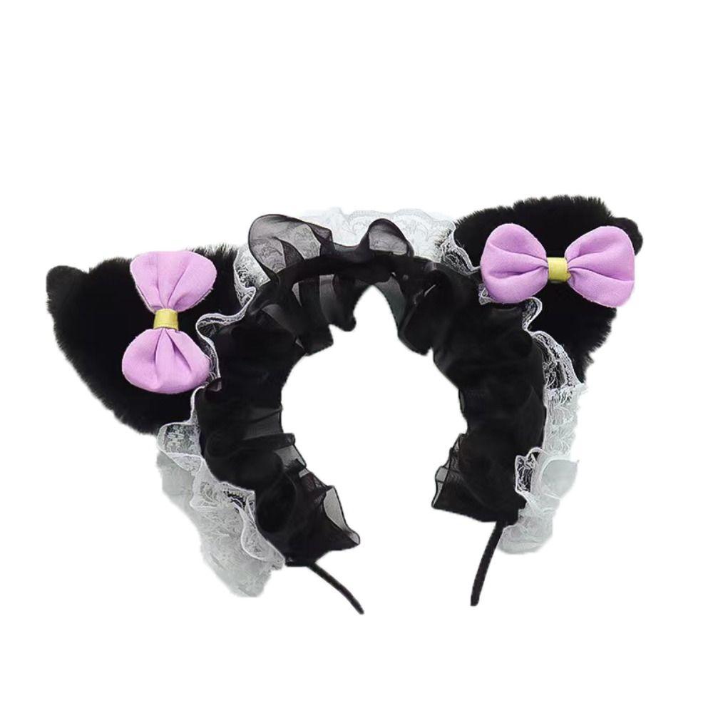

Bowknot Kuromi Hair Hoop Plush Cartoon Hairband Kawaii Kuromi Headband Girls A