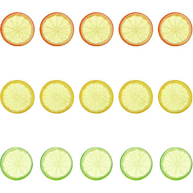 15 Pcs Fake Lemon Slices Plastic Lemons Decor Artificial Faux Lemon for Kitchen Home and Party Decoration (Yellow, Orange, Cyan)