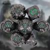 7 Pcs Green Black Gear Wheel Metal Dice Solid Metal Polyhedral Dice Set Suitable for Role-Playing RPG  Board Game Card Game