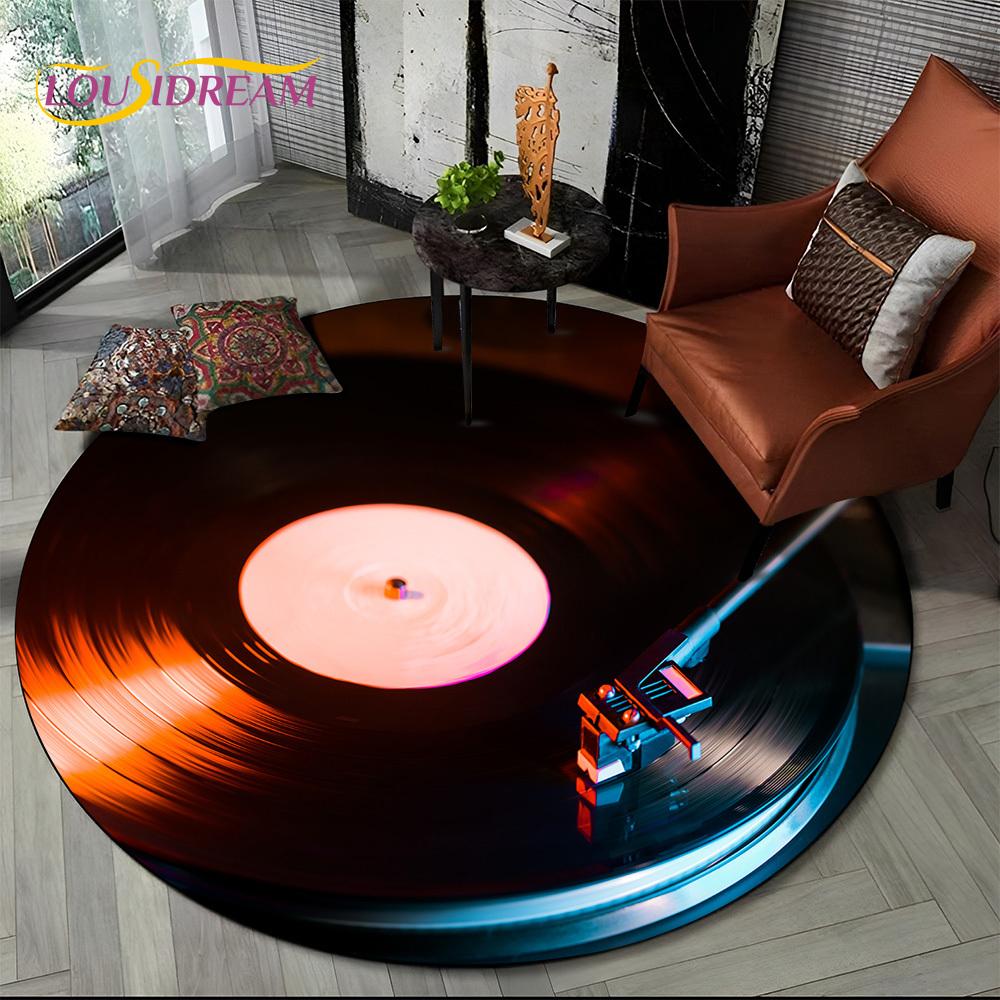 3D Vinyl Record Music DJ Screen Tape HD Round Area Rug,Carpet Rug for Living Room Bedroom Sofa Playroom Decor,Non-slip Floor Mat