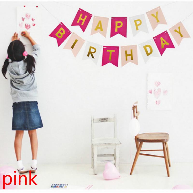 1 Set Happy Birthday Golden Foil Letters Bunting Hanging Garlands String Flags Party Decor