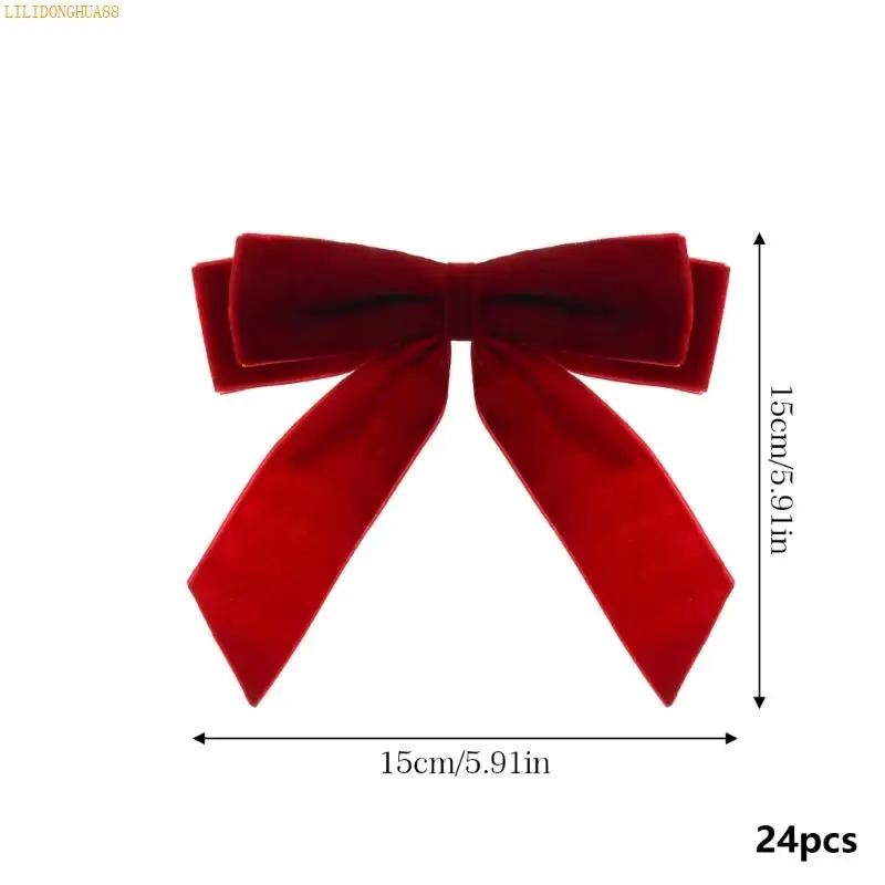 K1AE Elegant Velvets Bows Ornament For Christmas Tree Home Decoration Easy To Hanging Bowknot Pendant for Window