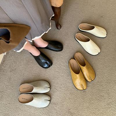 Mode Bailamos Damen Zehentrenner Fell Hausschuhe Tabi Ninja Slipper Flats Runde Zehe Flach Faul Boot Slingback Mules Schuhe Weich Warm Loafe