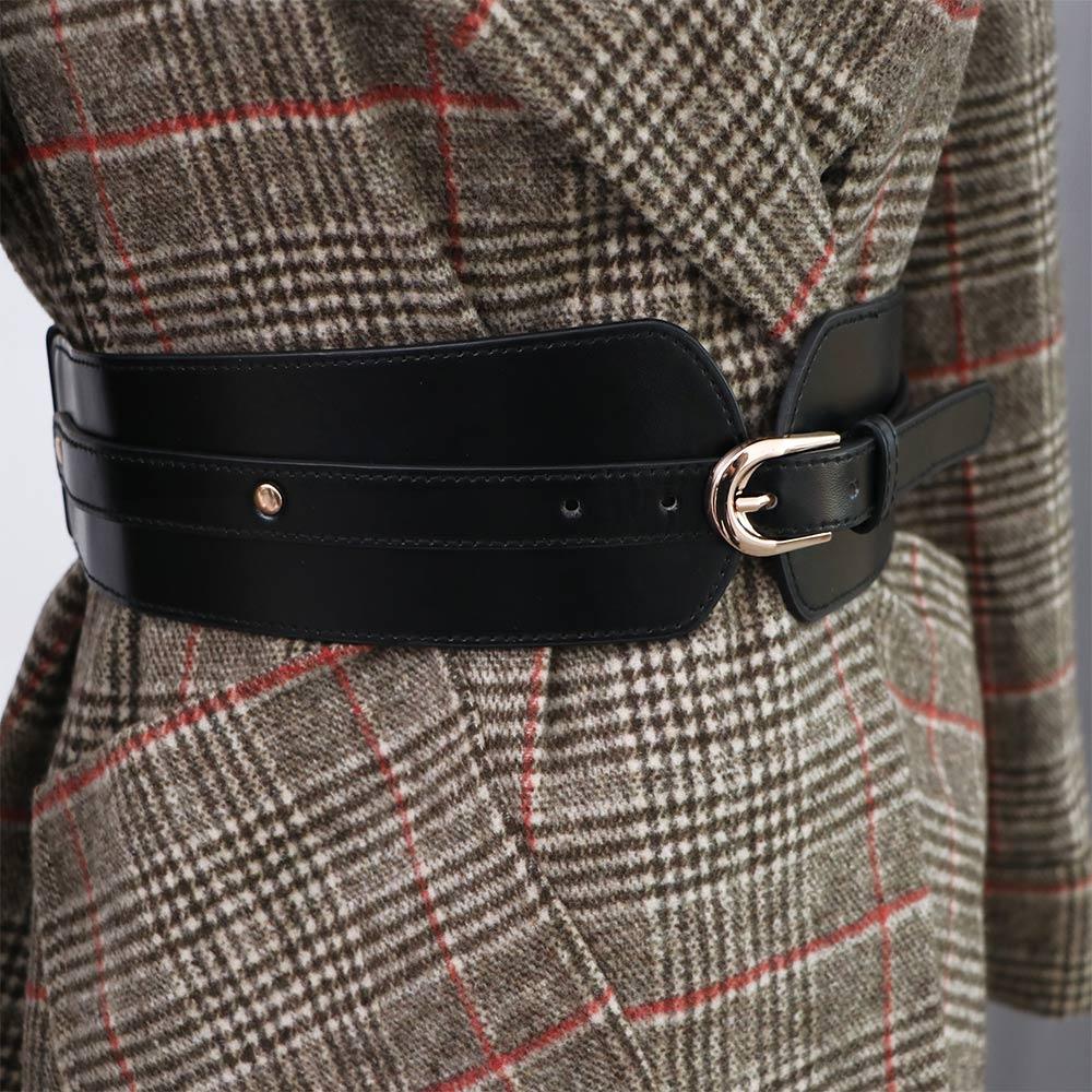 Vintage Black Buckle Dress Women Camel Party Wide Belt Women Waistband Dress Waistband Solid Color