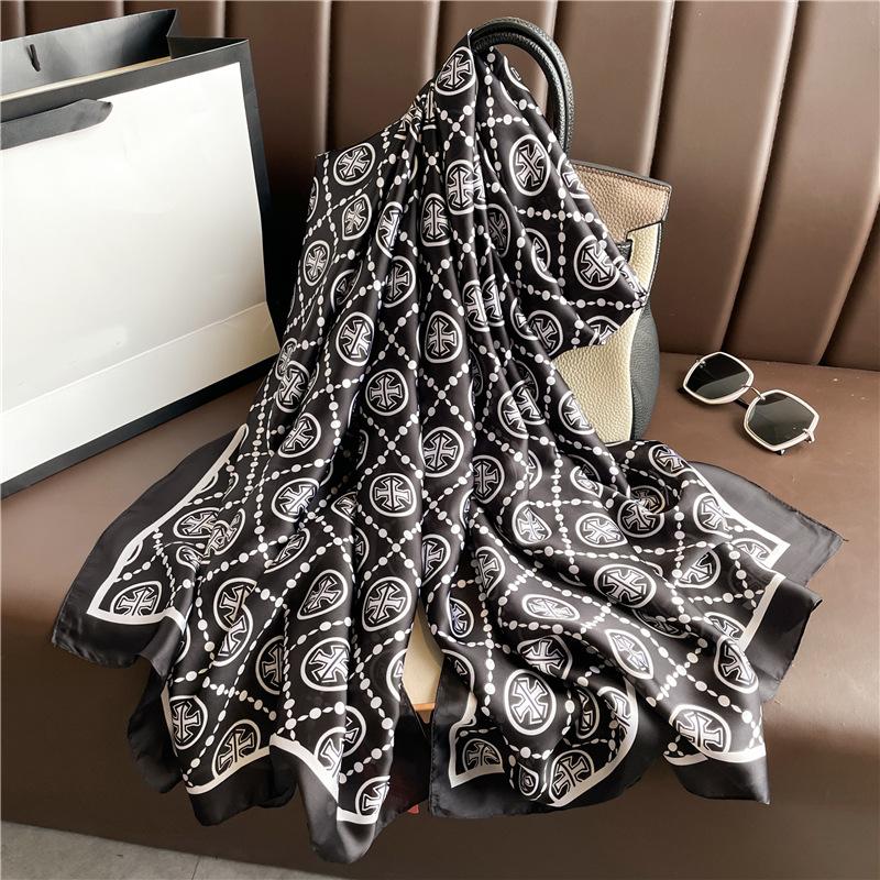 

Fashion plaid luxury scarf women s goods new silk scarf long large size travel shawl sun protection 180*90cm