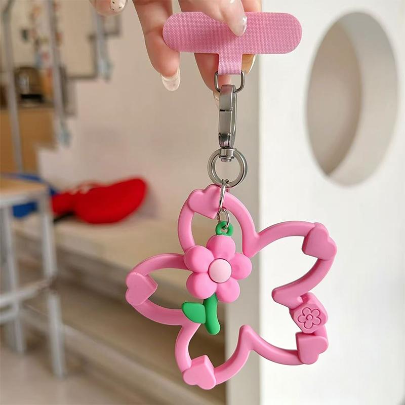 Silicone Cherry Blossom Phone Lanyard Strap Non-Slip 1Pcs Soft Tape Gasket Small Flower for Girls Phone Decoration Use