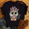 Maycaur Cartoon Owl Print T Shirt Women Kawaii Graphic Shirts Casual Short Sleeved Black Female Tee O-neck Harajuku T-shirts