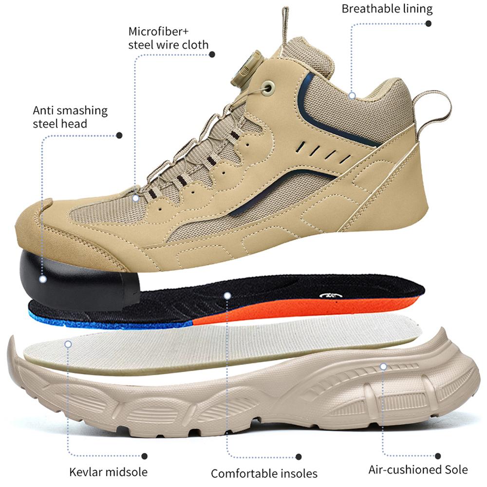Drehknopf Sicherheitsstiefel Herren Stahlkappenschuhe Durchstichfeste Arbeitsstiefel Schutzschuhe Leichte Sicherheits-Sneaker Herren