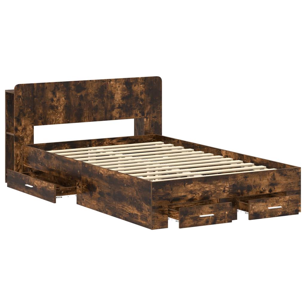 Bed Frame with Storage Space Smoked Oak 120 x 190 cm
