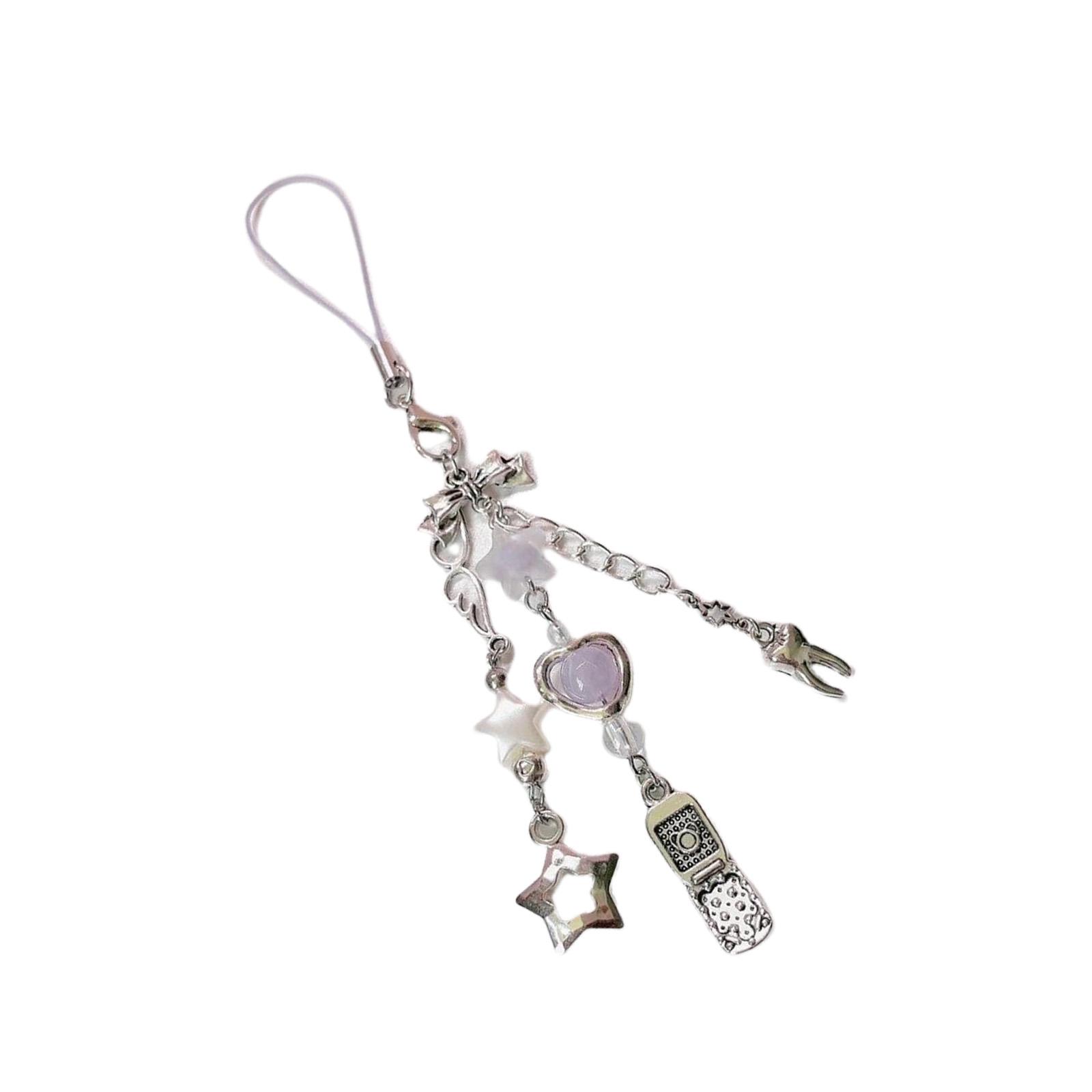 

Сделанный вручную ремешок для телефона из бисера с милым брелоком для девочек в стиле Y2K, противоударный, модный брелок для ключей, ювелирный аксессуар фиолетовый