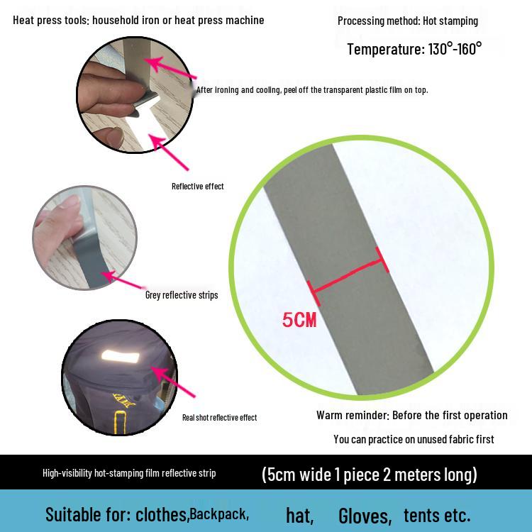 High-visibility Heat-applied Reflective Tape for Nighttime Traffic Warning, Directly Heat-pressed Onto Clothing.