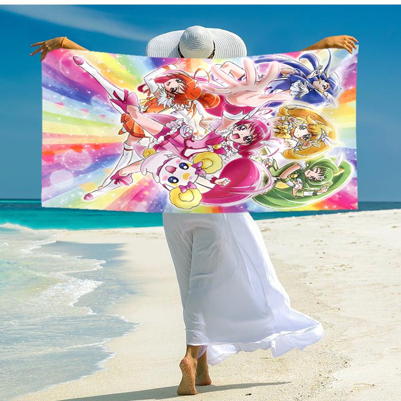 1pc Pretty Cure2 Beach Towel, Comfortable and Thick, and Swimming/Bath/Picnic/Camping Towel, Suitable for Seaside Beaches