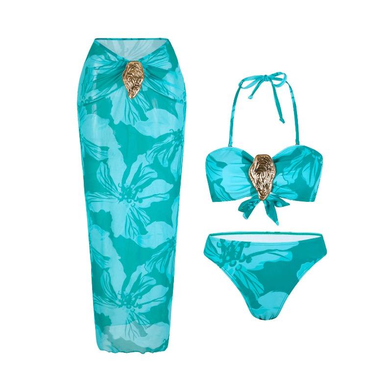 

Новый европейский и американский купальник-бикини с принтом в стиле тай-дай, раздельный купальник, пляжная юбка, купальник-тройка. M озеро синий