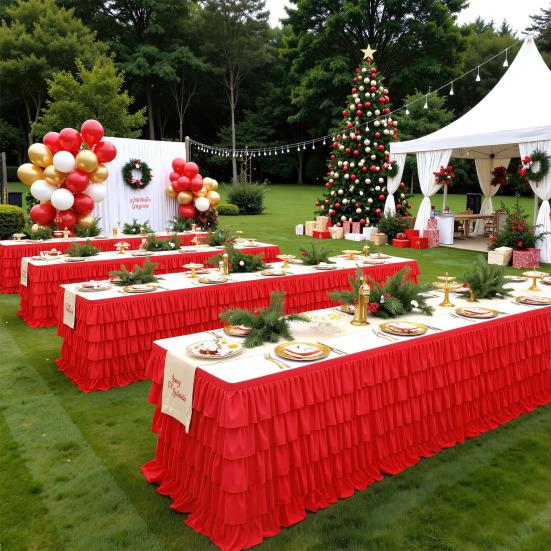 Red Tulle Table Skirt for 6ft/9ft Rectangle Tables Wrinkle Free Ruffled Tablecloths for Baby Shower Party Wedding Birthday Cake Dessert Table Decor