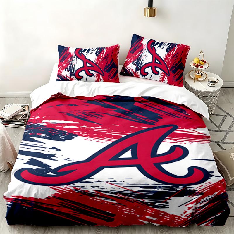 Atlanta Braves 3pc Set Perfect for Bedroom Use Comfortable Bedding Set Includes a Duvet Cover and Two Pillowcases Ideal Birthday or Christmas Gift