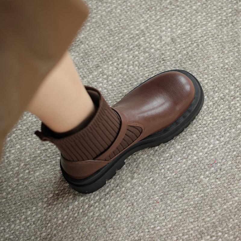 Autumn and Winter Thick-soled Non-slip Women's Medium Boots Low-heeled Large-size Round-head Comfortable Sleeve Leather Boots Korean Version of 