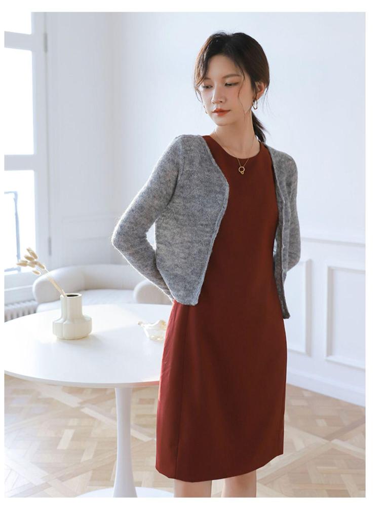 Mei Daiqian Women's Sleeveless Round Neck Midi Vest Dress - Slimming, Drapey, Professional Summer Wear