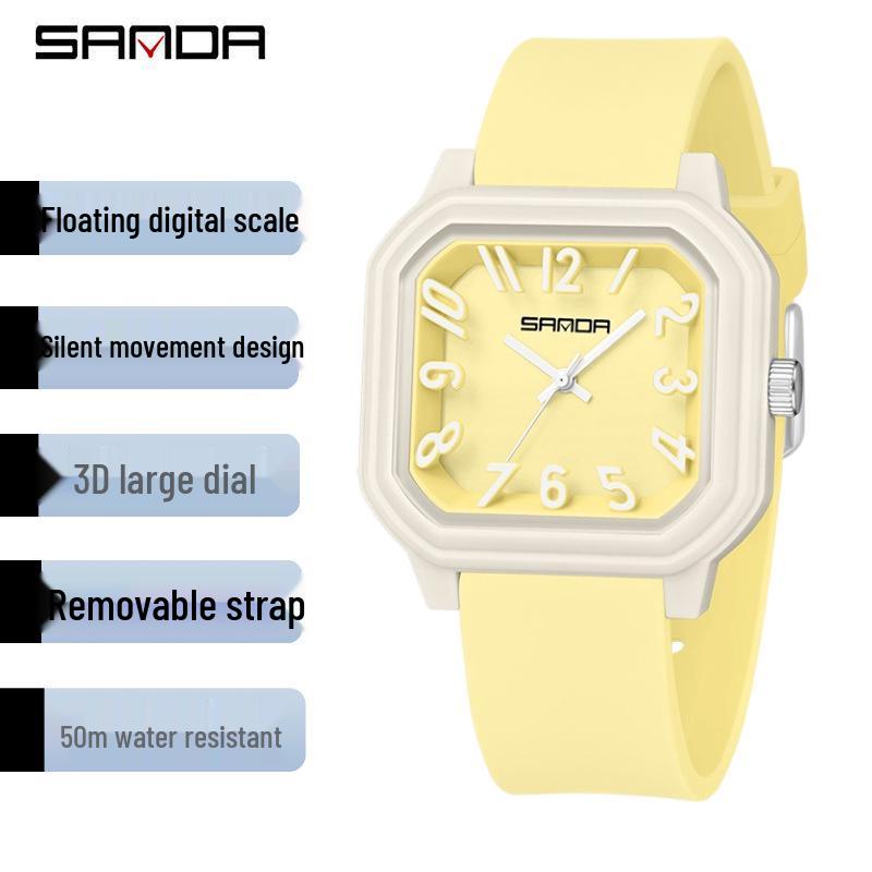 Sanda Fashion Color Block Kids' Silent Quartz Square Exam Watch – 3D Creative Unisex Design