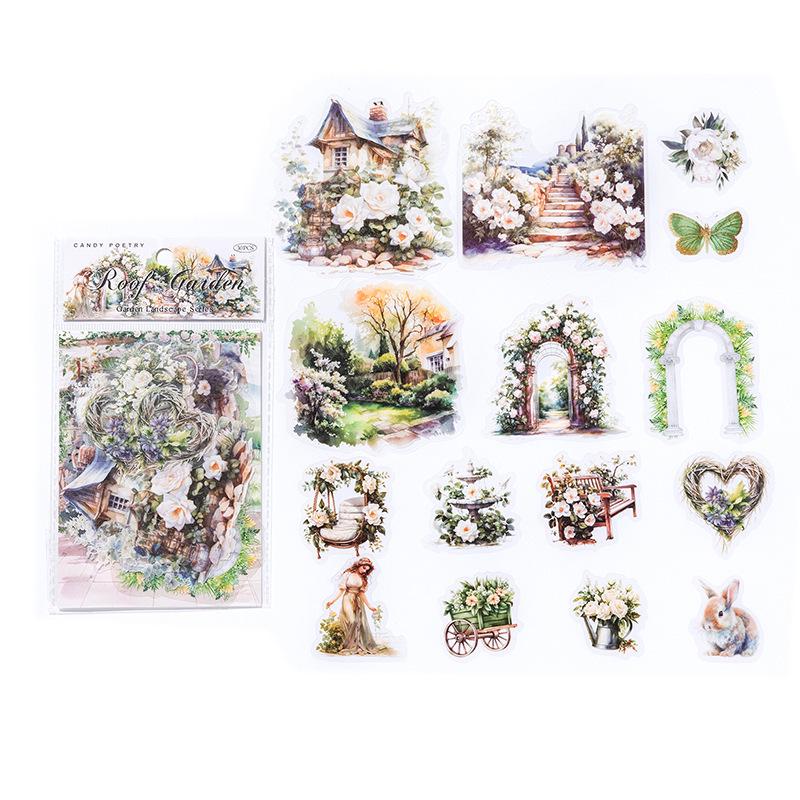 Retro Floral Garden Scenery Sticker Pack for Journaling and Collage