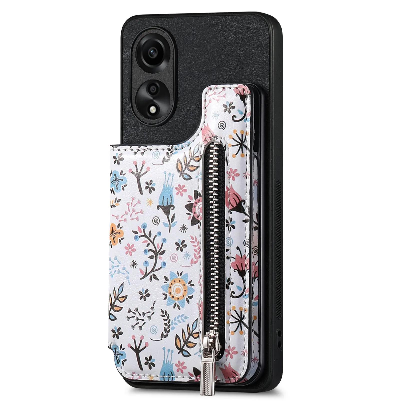 

Zipper Cards Solt Pocket Wallet Leather Case For OPPO A78 A58 A93 A54 A57 A74 A72 A97 A53 A33 Realme C55 10 Pro Plus X5pro Cover For OPPO A78 4G чёрный
