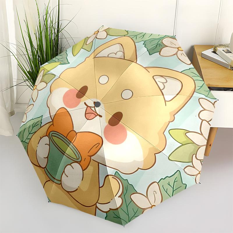 

1pc Cute Fox Automatic Opening and Closing Umbrella, Lightweight 3-Fold, With Cute Cartoon Characters, Suitable for Home, Outdoor and Daily Use, Livel