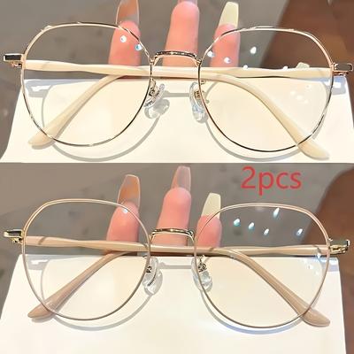 2pcs Fashionable Round Frame Glasses with Trendy Frame Design Suitable for Office, Formal Occasions, and Daily Wear