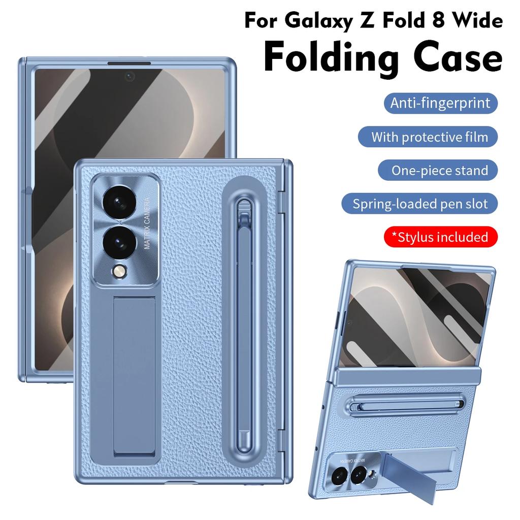 For Samsung Galaxy Z Fold 8 Fold 8 Wide Phone Case with Hidden Stand, Integrated Pen Slot, with High-definition Film