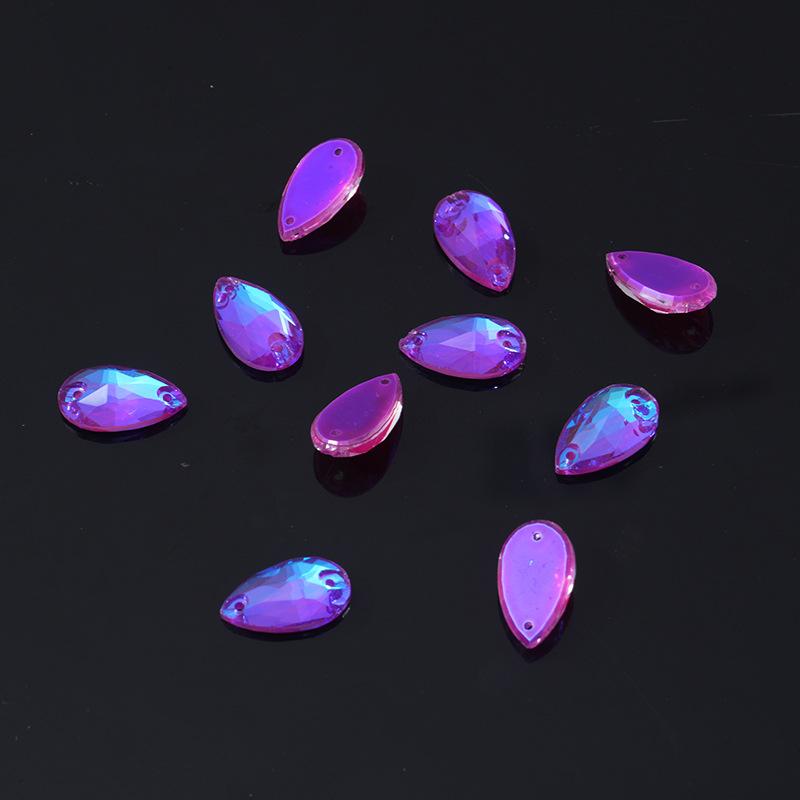 K9 Weichen Water Drop-Shaped Fluorescent Boutique Inverted Edge Glass Flat Buckle Glass Hand Seam Drill, Double Hole Flat Bottom Drill Diy Accessories