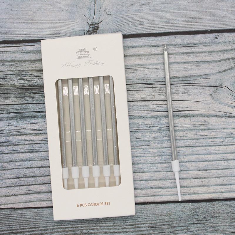Cake Candles Electroplated Gold Silver Metal Texture Long Pole Retro Pencil Birthday Party Colorful Candles