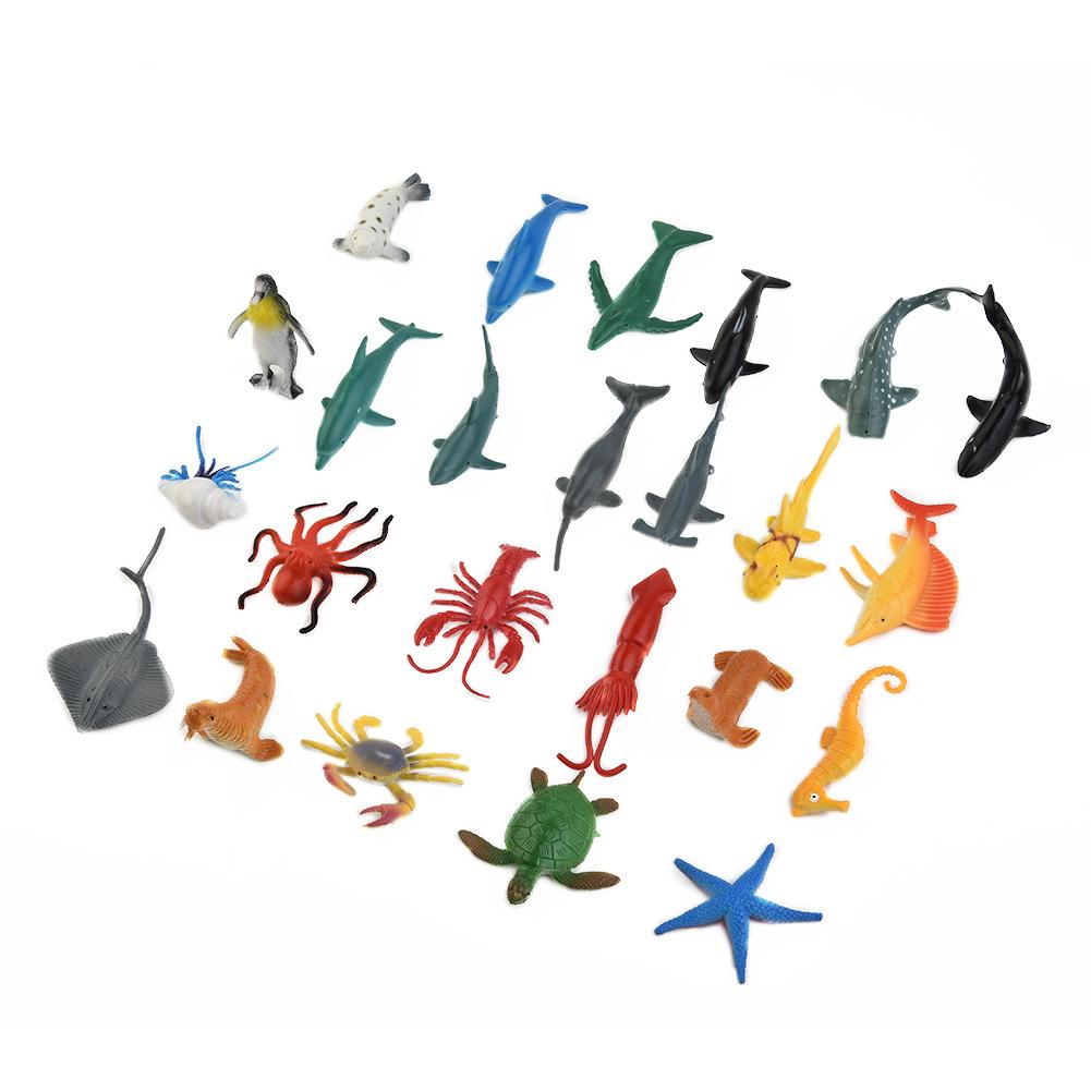 24 Stück/Set Meeresleben Tiere Koralle Oktopus Nautiloidea Krabbe Seestern Ozeane Modell Actionfiguren Pädagogische Sammlung Spielzeug Kind