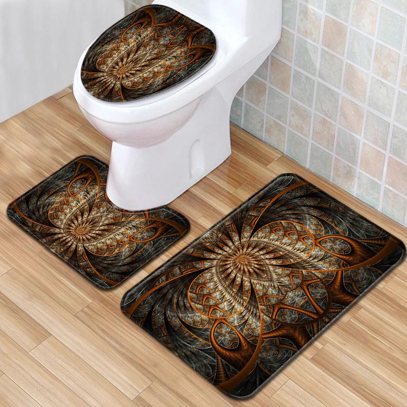 Cool Pattern Bathroom Floor Mat Toilet Three-Piece Set
