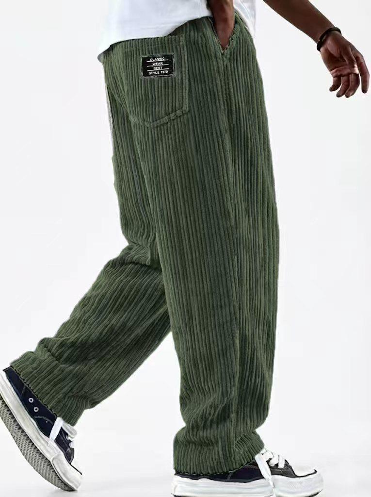 European & American Men's Wide Corduroy Logo Pocket Casual Loose Straight-Leg Pants 2026