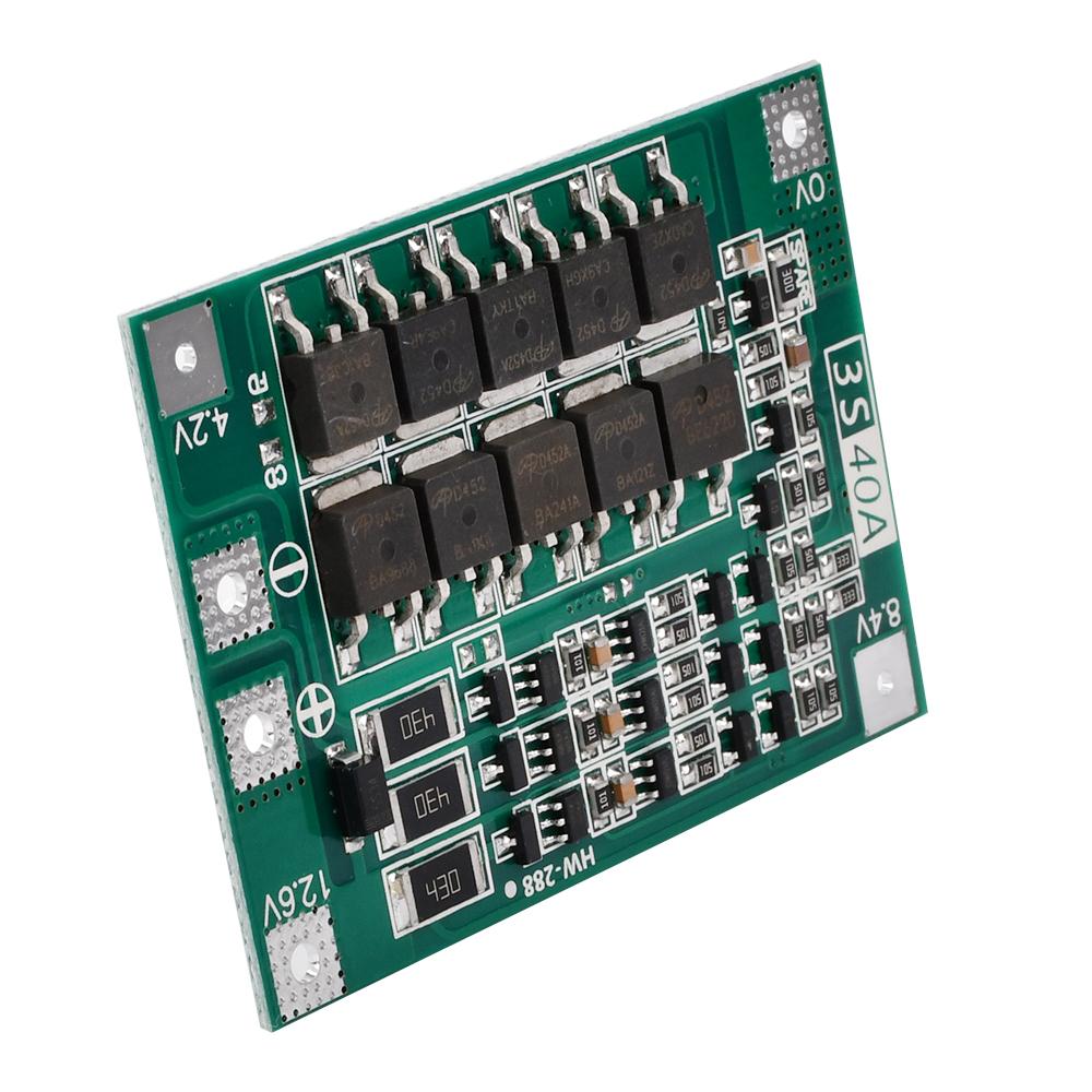 3S 40A Lithium Battery Protection Board Li-ion Lithium Battery PCB Protection Board Module 12V Board with Balance Charging