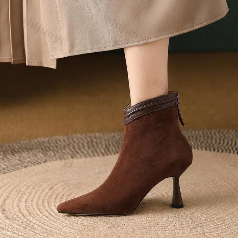 Fashion 2025 Winter New Brand Women Short Boots Fashion Pointed Ladies Elegant Ankle Boots Thin High Heel Dress Pumps Zapatos De Mujer