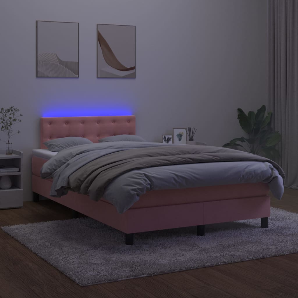Vidaxl Continental Bed with Mattress and LED, Pink Velvet 120X200Cm