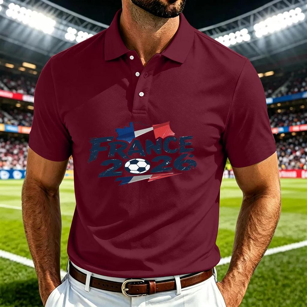 Men's Casual Short Sleeve Polo Shirt Quick Dry Breathable Mesh Fabric Lightweight Comfortable Fit Soccer Print Design