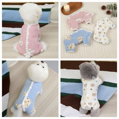 New Bear Print Dog Jumpsuits Winter Warm Soft Fleece Dog Clothes Yorkshire Costume Pet Overalls Cat Pajamas