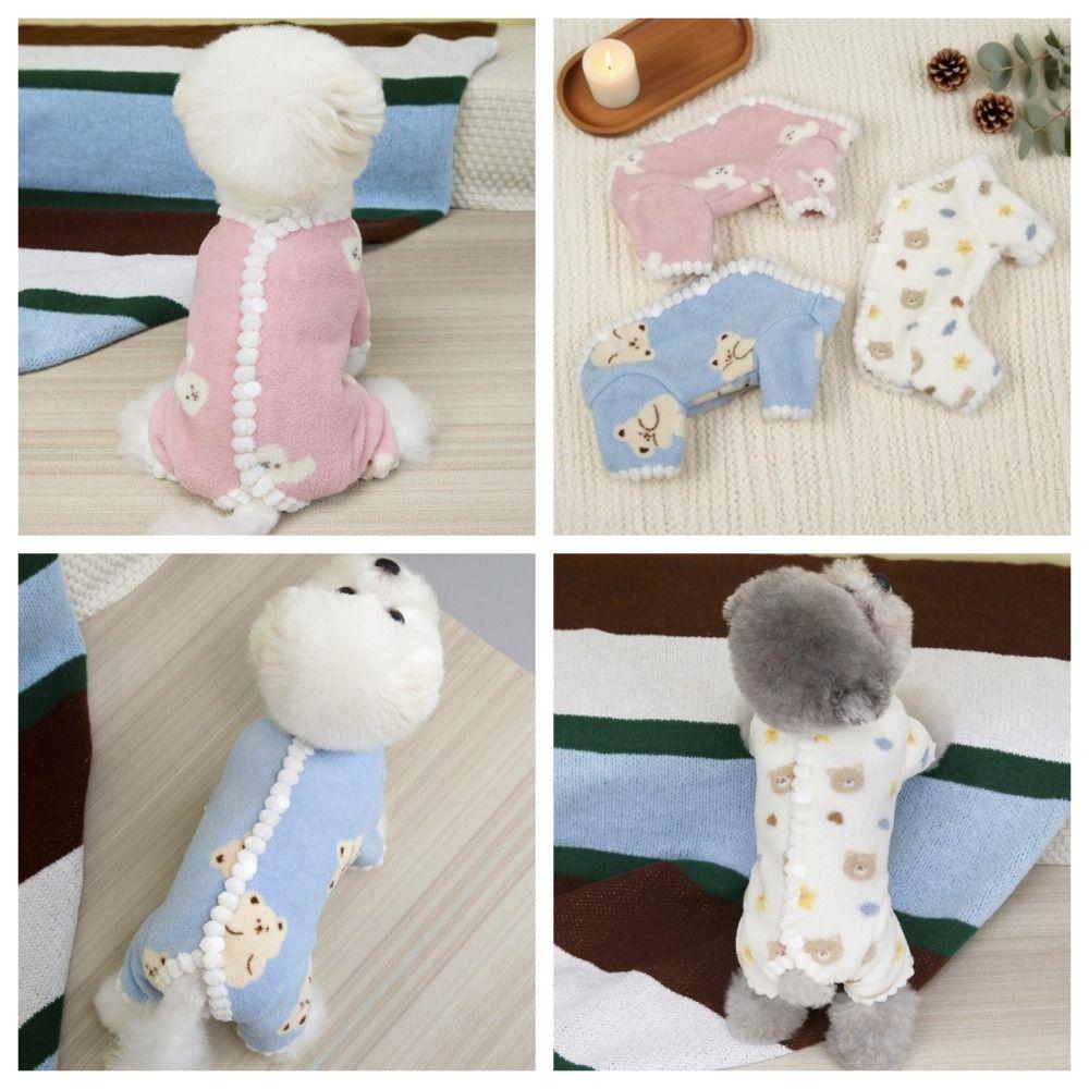 New Bear Print Dog Jumpsuits Winter Warm Soft Fleece Dog Clothes Pet Overalls Yorkshire Costume Cat Pajamas