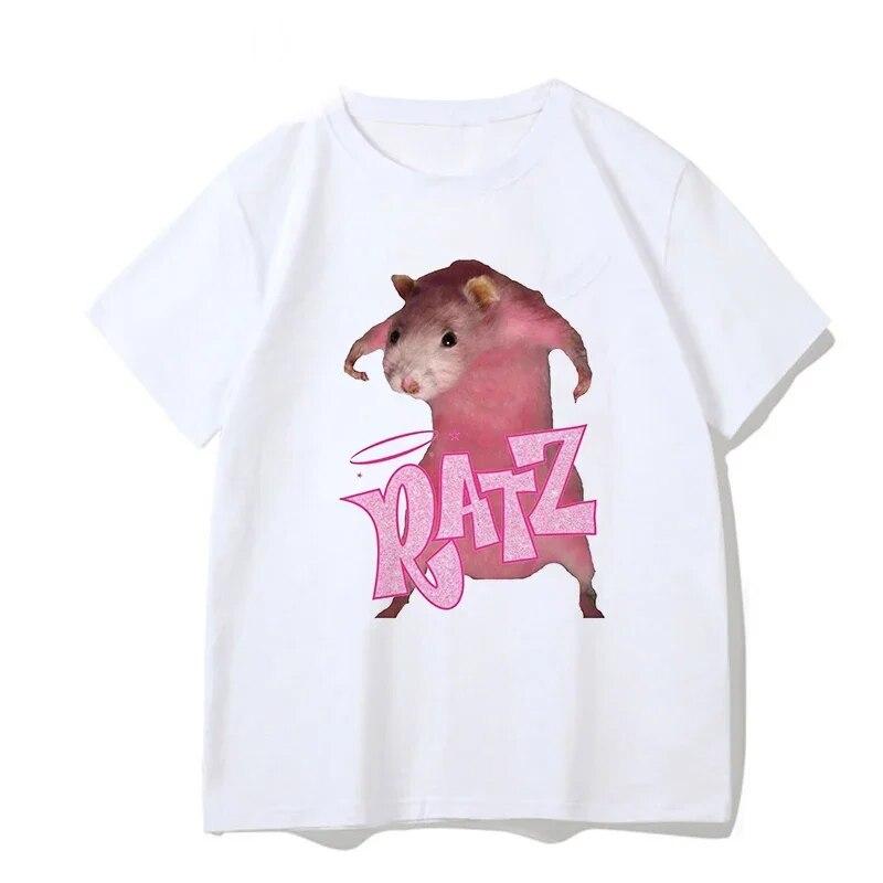 Woman Kawaii Ratz Mouse Tree Print Harajuku Summer Unisex Tshirts Casual Round Neck Short Slee Top Tee Shirt Women T-shirt Drop Ship