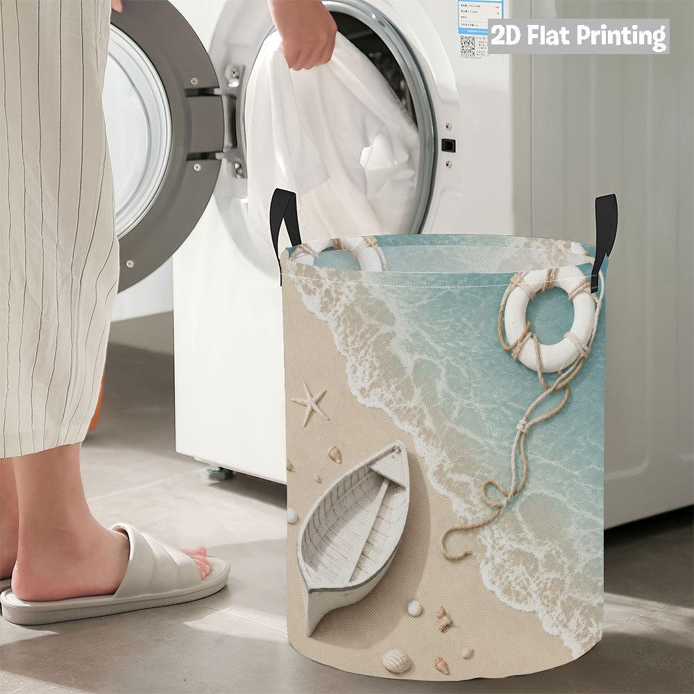 Collapsible Laundry Basket Large Round Waterproof Fabric Hamper Dirty Clothes Storage Bin Toy Organizer with Handles