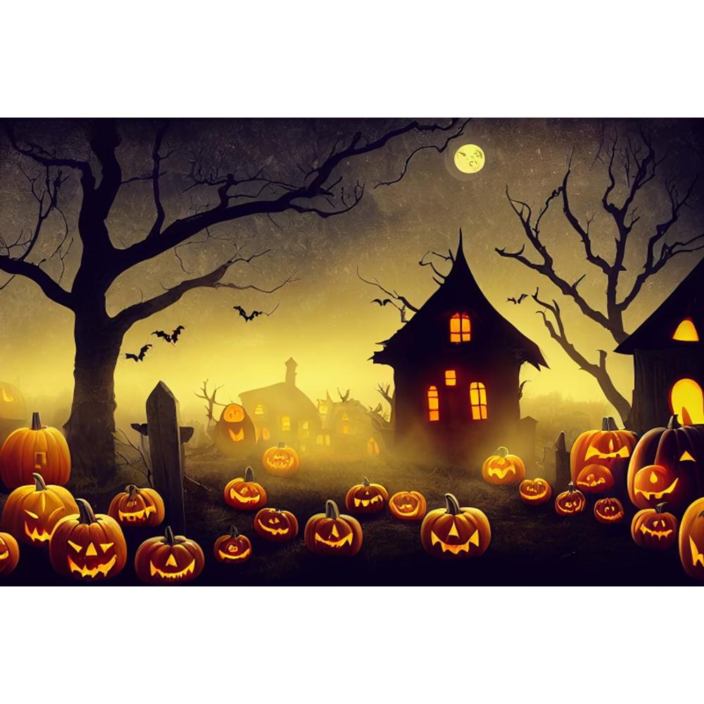 Halloween Fotografie Hintergrund Horror Nacht Mond Dunkler Wald Schloss Kürbis Halloween Party Kinder Porträt Kulisse Fotostudio