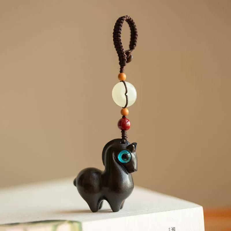 1 Pendentif Cheval Exquis Pendentif Téléphone Portable Mignon Porte-clés Voiture Cadeau Nouvel An Boucle de Jade Pendentif en Bois