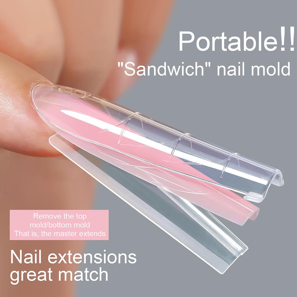 256pcs Nail Sandwich Dual Form Nail Tips Quickly Building Gel Form Nail System Full Cover Tips Quick Building Mould