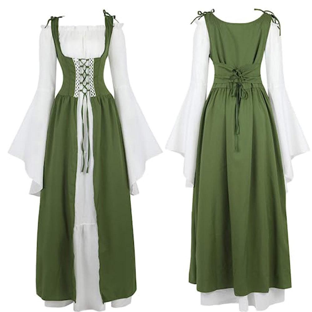 European and American Square Neck Tie-Up Waist Medieval Renaissance Vintage Dress Costume