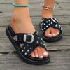 2025 New Fashion Rivets Platform Sandals Women Black Cross Strap Thick Sole Slippers Woman Plus Size Metal Buckle Summer Slides