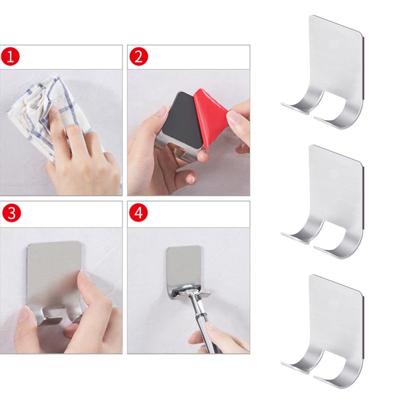 1Pc Multifunctional Stainless Steel Shaver Holder Washroom Wall Mounted Hook Bathroom Accessories