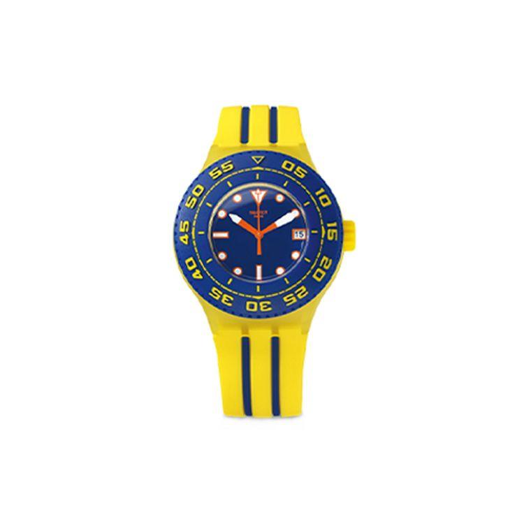Swatch Quartz Movement Professional Diving Watch 44mm Blue Dial Plastic Case Silicone Strap Women watches SUUJ400 Blue Yellow
